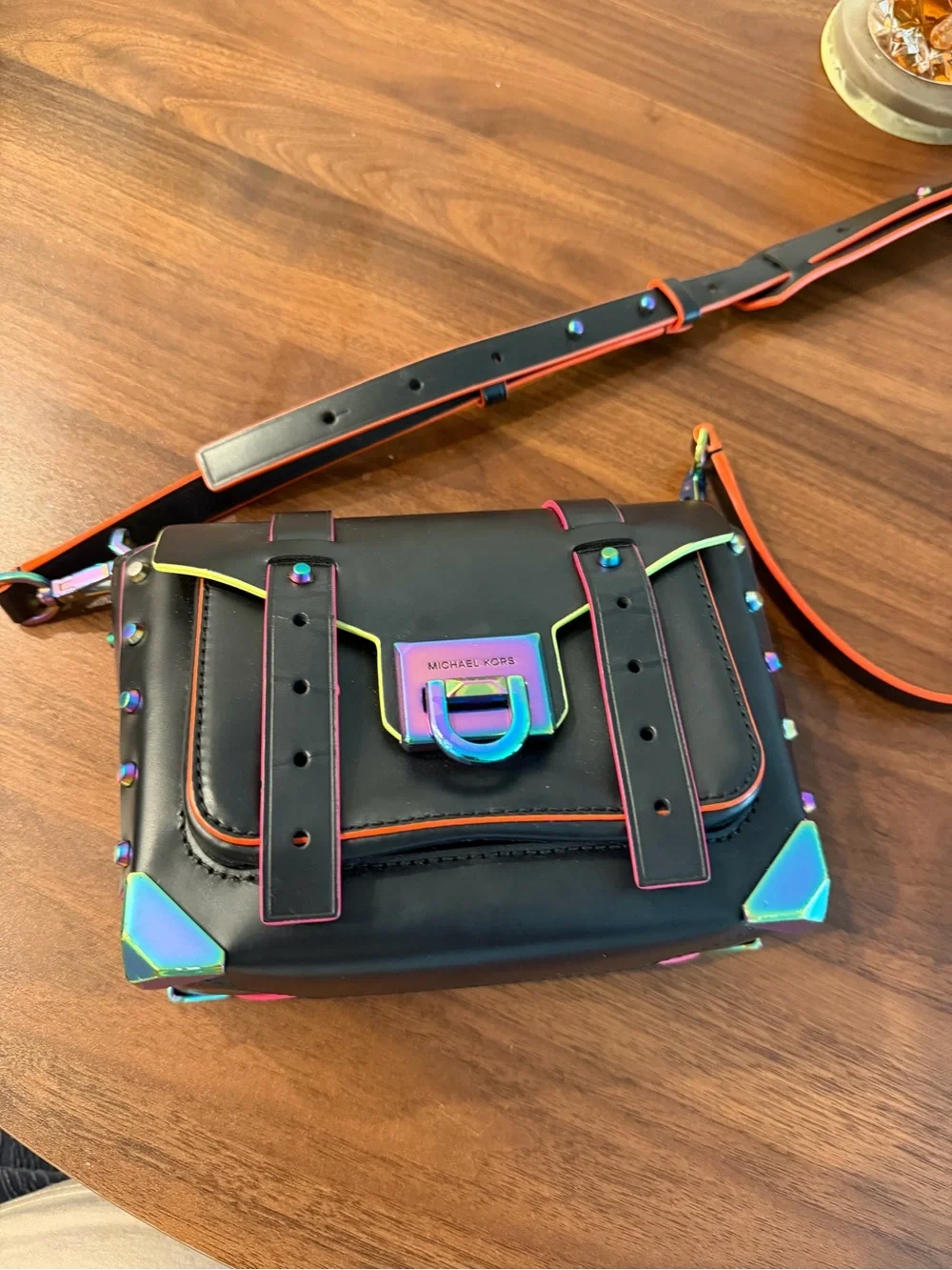 Michael Kors Black Messenger Bag with Iridescent Hardware